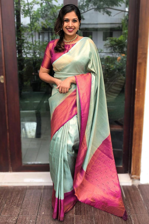 Load image into Gallery viewer, Admirable Sea Green Soft Silk Saree With Angelic Blouse Piece
