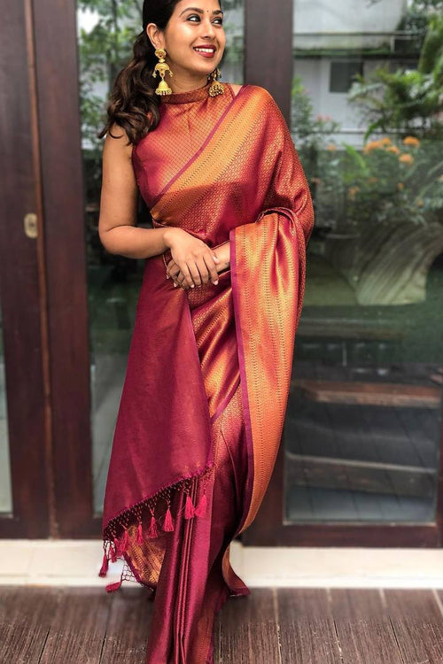 Load image into Gallery viewer, Murmurous Wine Soft Silk Saree With Nemesis Blouse Piece
