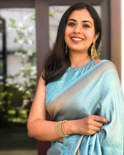 Sophisticated Sky Soft Silk Saree with Comely Blouse Piece
