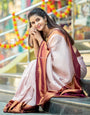 Pleasurable Beige Soft Silk Saree with Serendipity Blouse Piece