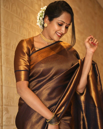 Fantabulous Black Soft Silk Saree with Incomparable Blouse Piece