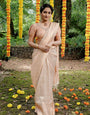 Lissome Cream Soft Silk Saree with Mellifluous Blouse Piece