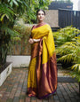 Panoply Golden Soft Silk Saree with Propinquity Blouse Piece