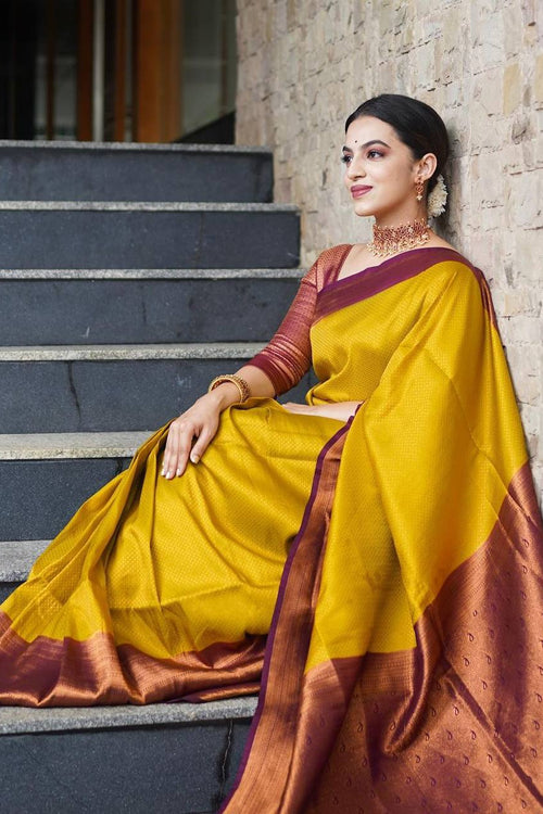 Load image into Gallery viewer, Panoply Golden Soft Silk Saree with Propinquity Blouse Piece
