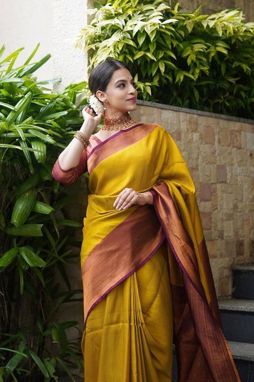 Load image into Gallery viewer, Panoply Golden Soft Silk Saree with Propinquity Blouse Piece
