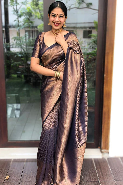 Load image into Gallery viewer, Devastating Navy Blue Soft Silk Saree with Amiable Blouse Piece
