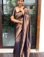 Devastating Navy Blue Soft Silk Saree with Amiable Blouse Piece