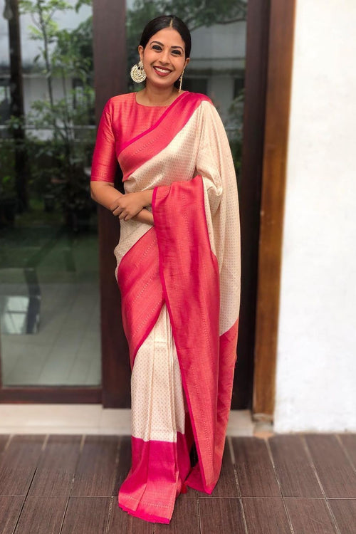 Load image into Gallery viewer, Deserving Off White Soft Silk Saree with Energetic Blouse Piece
