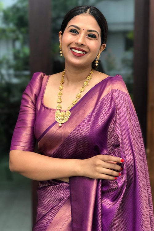 Load image into Gallery viewer, Ratatouille Purple Soft Silk Saree with Splendiferous Blouse Piece
