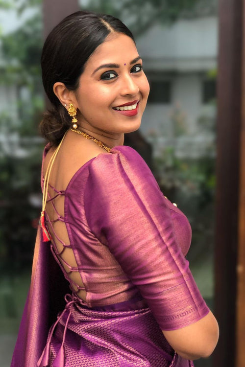 Load image into Gallery viewer, Ratatouille Purple Soft Silk Saree with Splendiferous Blouse Piece
