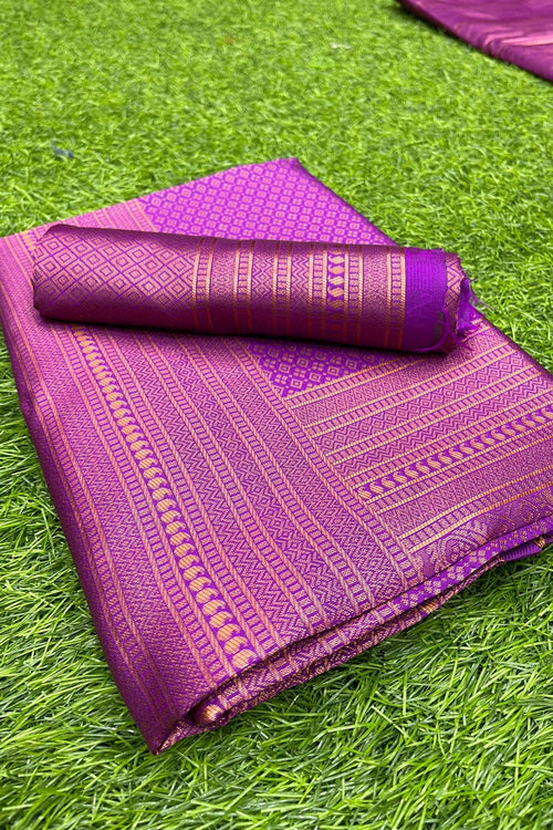 Load image into Gallery viewer, Ratatouille Purple Soft Silk Saree with Splendiferous Blouse Piece
