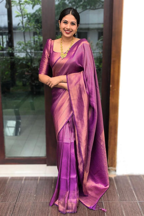 Load image into Gallery viewer, Ratatouille Purple Soft Silk Saree with Splendiferous Blouse Piece
