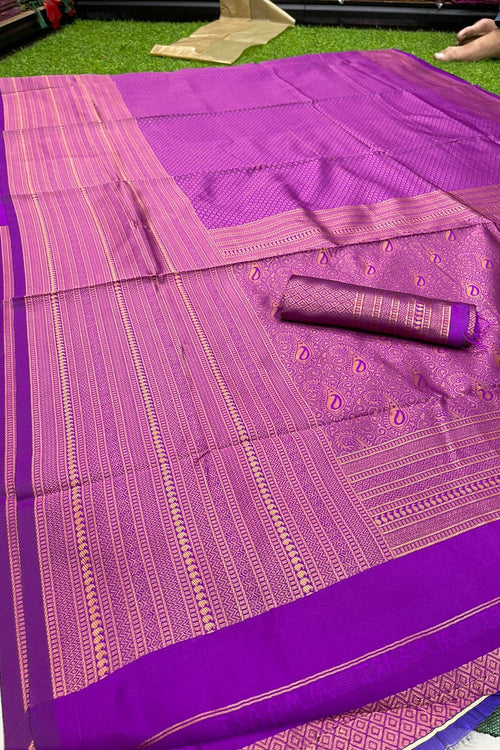 Load image into Gallery viewer, Ratatouille Purple Soft Silk Saree with Splendiferous Blouse Piece
