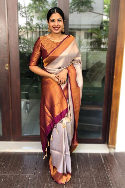 Beauteous Beige Soft Silk Saree with wonderful Blouse Piece