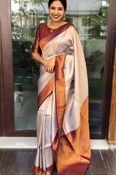 Beauteous Beige Soft Silk Saree with wonderful Blouse Piece