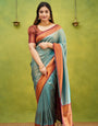 Exuberant Firozi Soft Banarasi Silk Saree With Supernal Blouse Piece