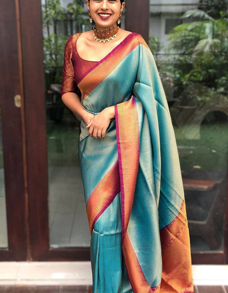 A glam Rama Soft Silk Saree with Beauteous Blouse Piece