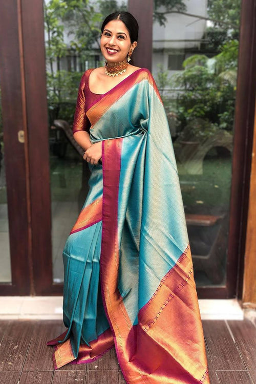 Load image into Gallery viewer, A glam Rama Soft Silk Saree with Beauteous Blouse Piece
