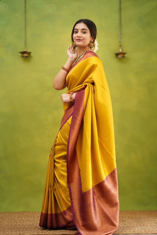 Load image into Gallery viewer, Epiphany Golden Soft Silk Saree with Improbable Blouse Piece
