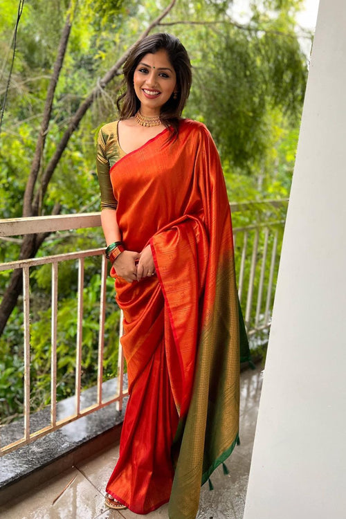 Load image into Gallery viewer, Evanescent Red Soft Silk Saree with Forbearance Blouse Piece
