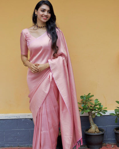 An Insanely Baby Pink Soft Silk Saree with Fairytale Blouse Piece