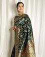 Pleasurable Dark Green Soft Banarasi Silk Saree With Improbable Blouse Piece