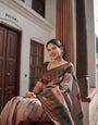 Fragrant Grey Soft Silk Saree With Snappy Blouse Piece