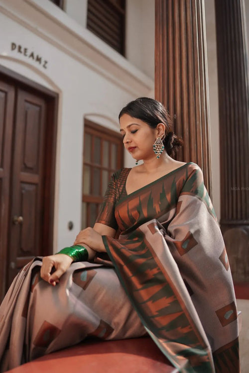 Load image into Gallery viewer, Fragrant Grey Soft Silk Saree With Snappy Blouse Piece
