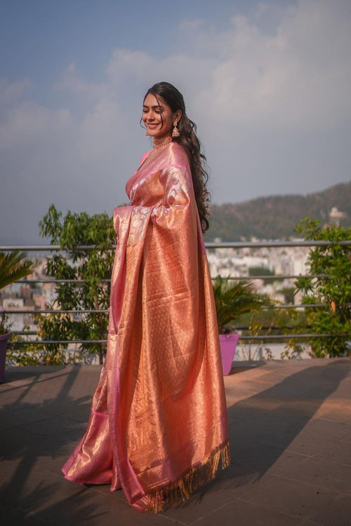 Load image into Gallery viewer, Attractive Pink Soft Banarasi Silk Saree With Impressive Blouse Piece
