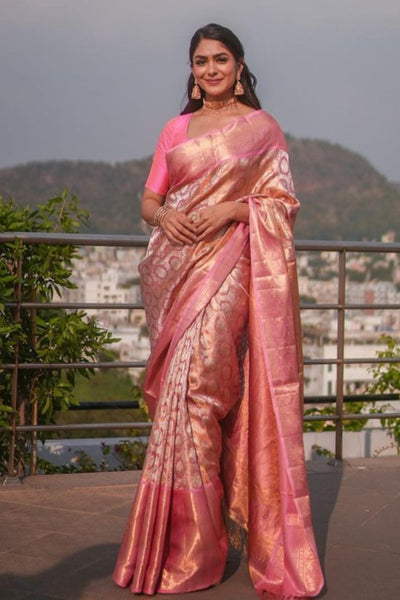 Attractive Pink Soft Banarasi Silk Saree With Impressive Blouse Piece