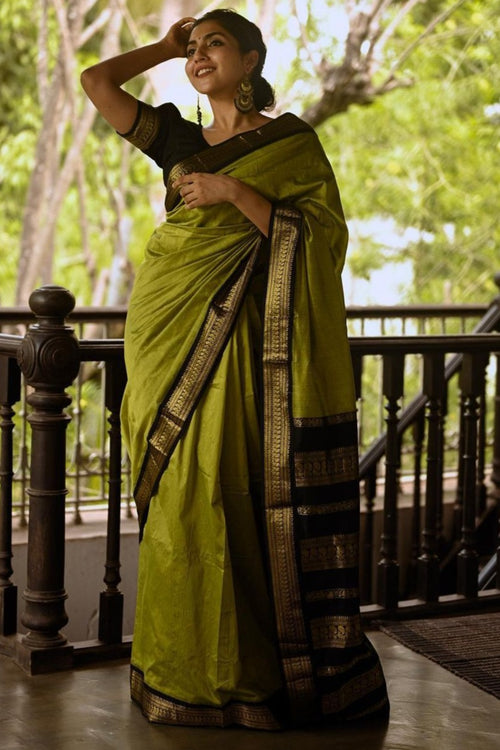 Load image into Gallery viewer, Phenomenal Mehndi Soft Banarasi Silk Saree With Beauteous Blouse Piece
