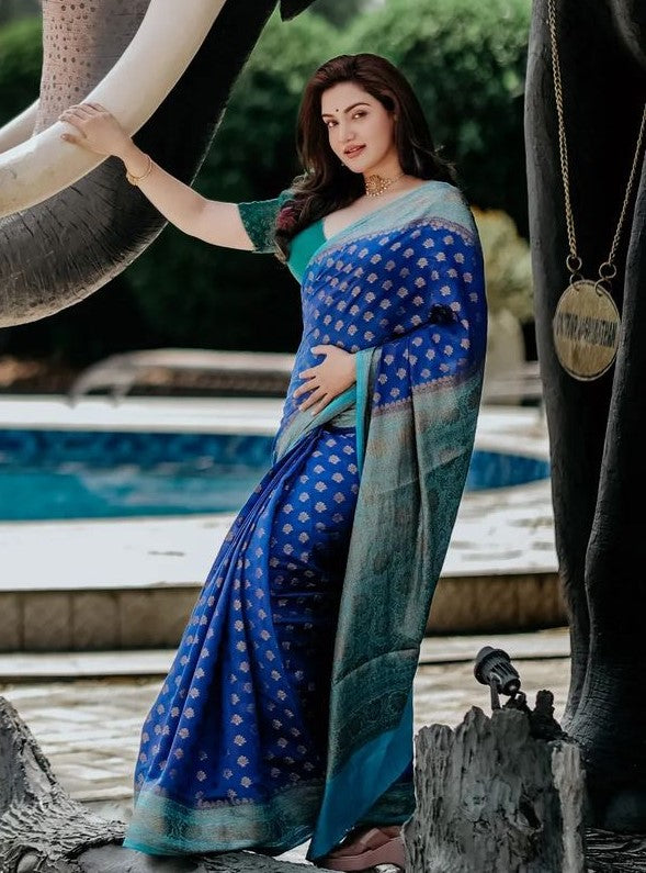 Impressive Blue Soft Banarasi Silk Saree With Beauteous Blouse Piece