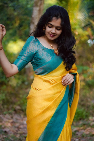 Sensational Yellow Soft Silk Saree With Angelic Blouse Piece