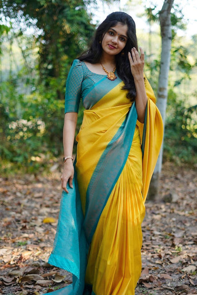 Sensational Yellow Soft Silk Saree With Angelic Blouse Piece