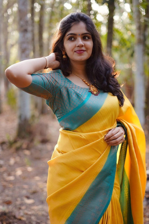 Load image into Gallery viewer, Sensational Yellow Soft Silk Saree With Angelic Blouse Piece
