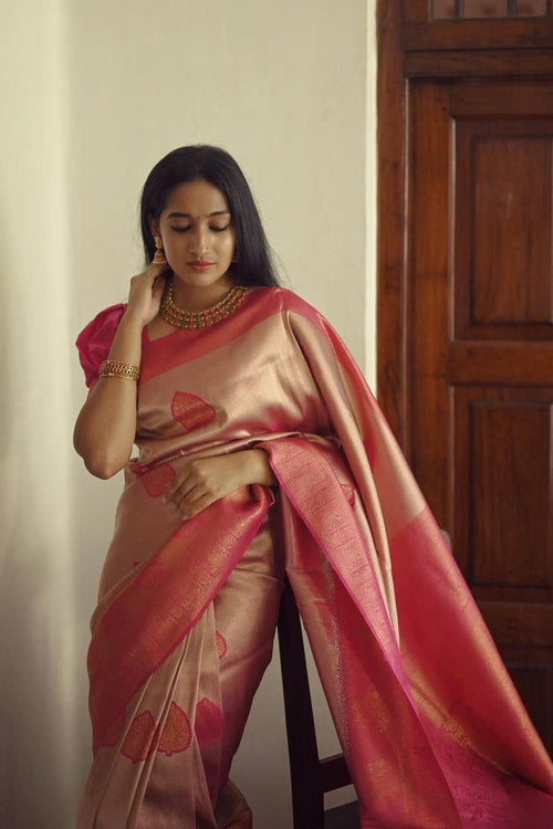 Load image into Gallery viewer, Elegant Peach Soft Silk Saree With Unique Blouse Piece
