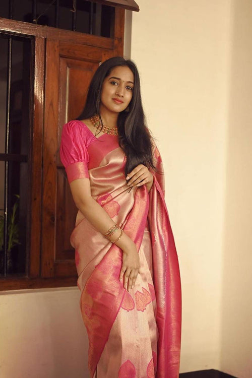 Load image into Gallery viewer, Elegant Peach Soft Silk Saree With Unique Blouse Piece
