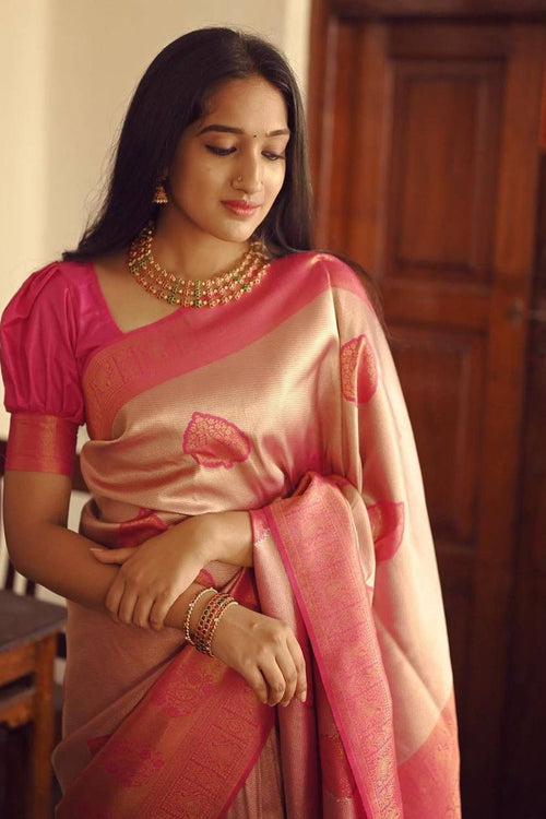 Load image into Gallery viewer, Elegant Peach Soft Silk Saree With Unique Blouse Piece
