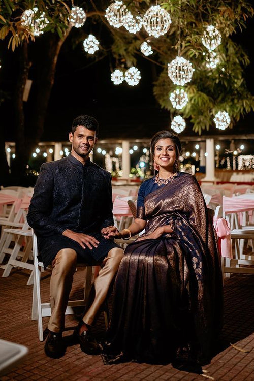 Load image into Gallery viewer, Captivating Navy Blue Soft Banarasi Silk Saree With Hypnotic Blouse Piece
