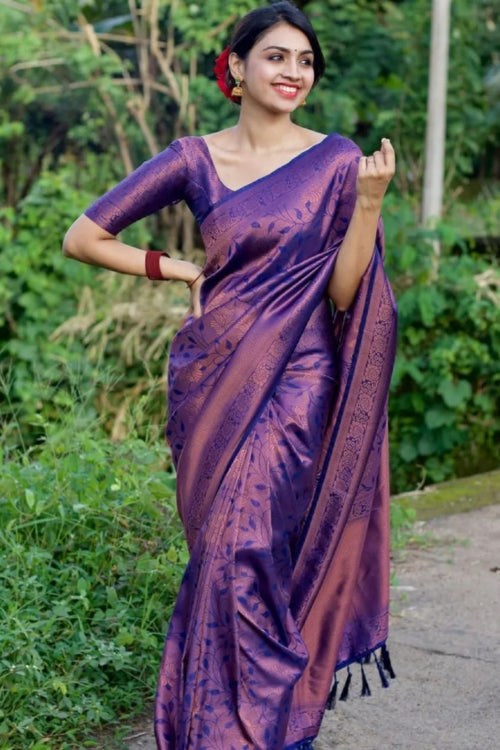 Load image into Gallery viewer, Tempting Navy Blue Soft Banarasi Silk Saree With Engaging Blouse Piece
