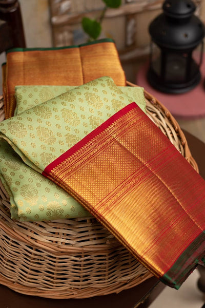 Surpassing Pista Soft Banarasi Silk Saree With Ethnic Blouse Piece