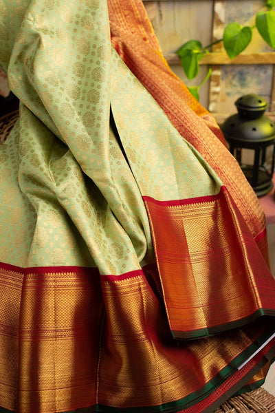 Surpassing Pista Soft Banarasi Silk Saree With Ethnic Blouse Piece
