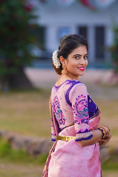 Scintilla Pink Soft Banarasi Silk Saree With Two Palimpsest Blouse Piece