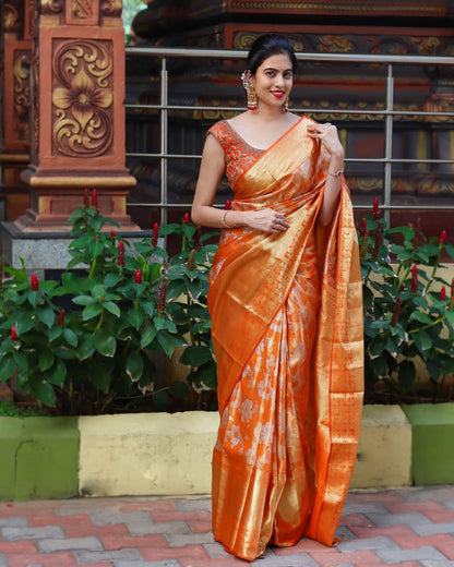 Felicitous Orange Soft Banarasi Silk Saree With Enchanting Blouse Piece