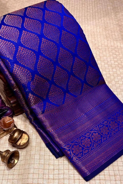 Denouement Royal Blue Soft Silk Saree With Redolent Blouse Piece