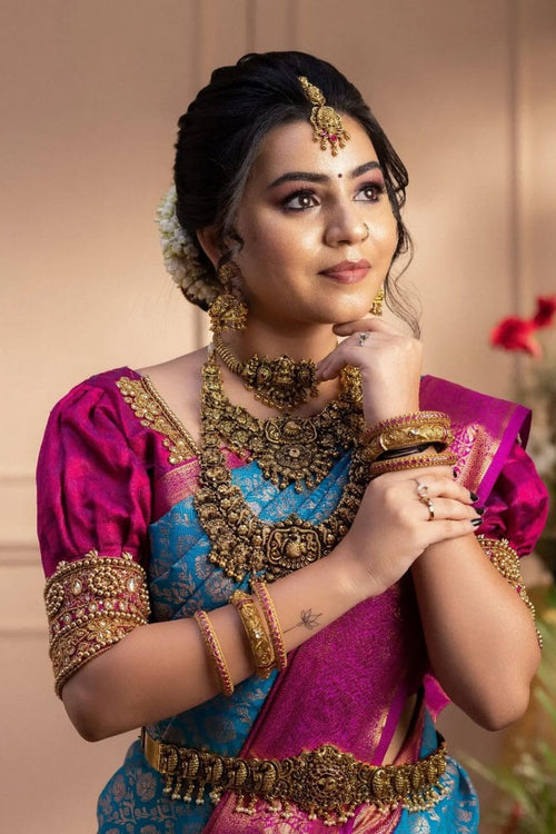 Load image into Gallery viewer, Staggering Firozi Soft Banarasi Silk Saree With Imaginative Blouse Piece
