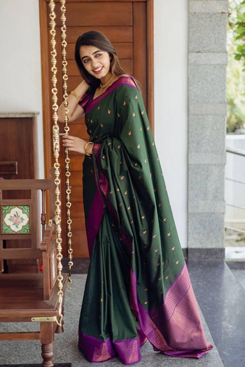 Load image into Gallery viewer, Precious Green Soft Silk Saree With Energetic Blouse Piece
