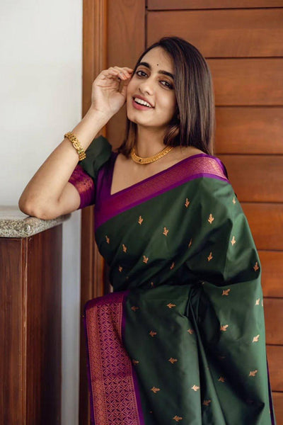Precious Green Soft Silk Saree With Energetic Blouse Piece