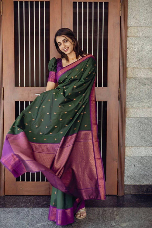 Load image into Gallery viewer, Precious Green Soft Silk Saree With Energetic Blouse Piece
