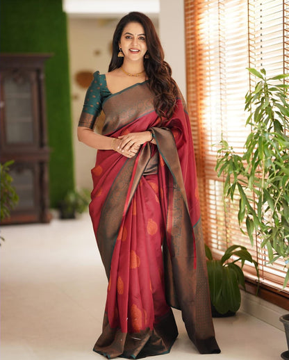 Epiphany Maroon Soft Silk Saree With Forbearance Blouse Piece